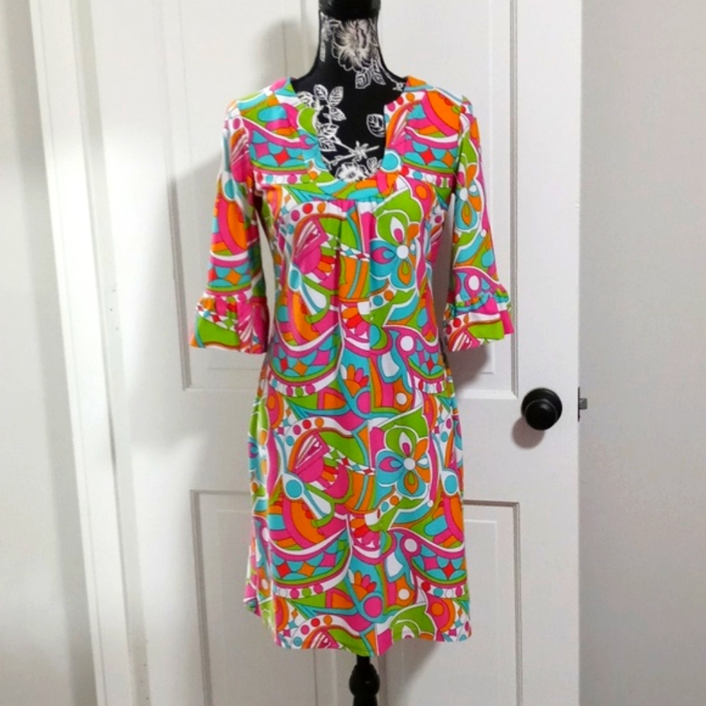 🌈HTF Jude Connally🌈 - Geometric Print U-Neck Nancy Dress